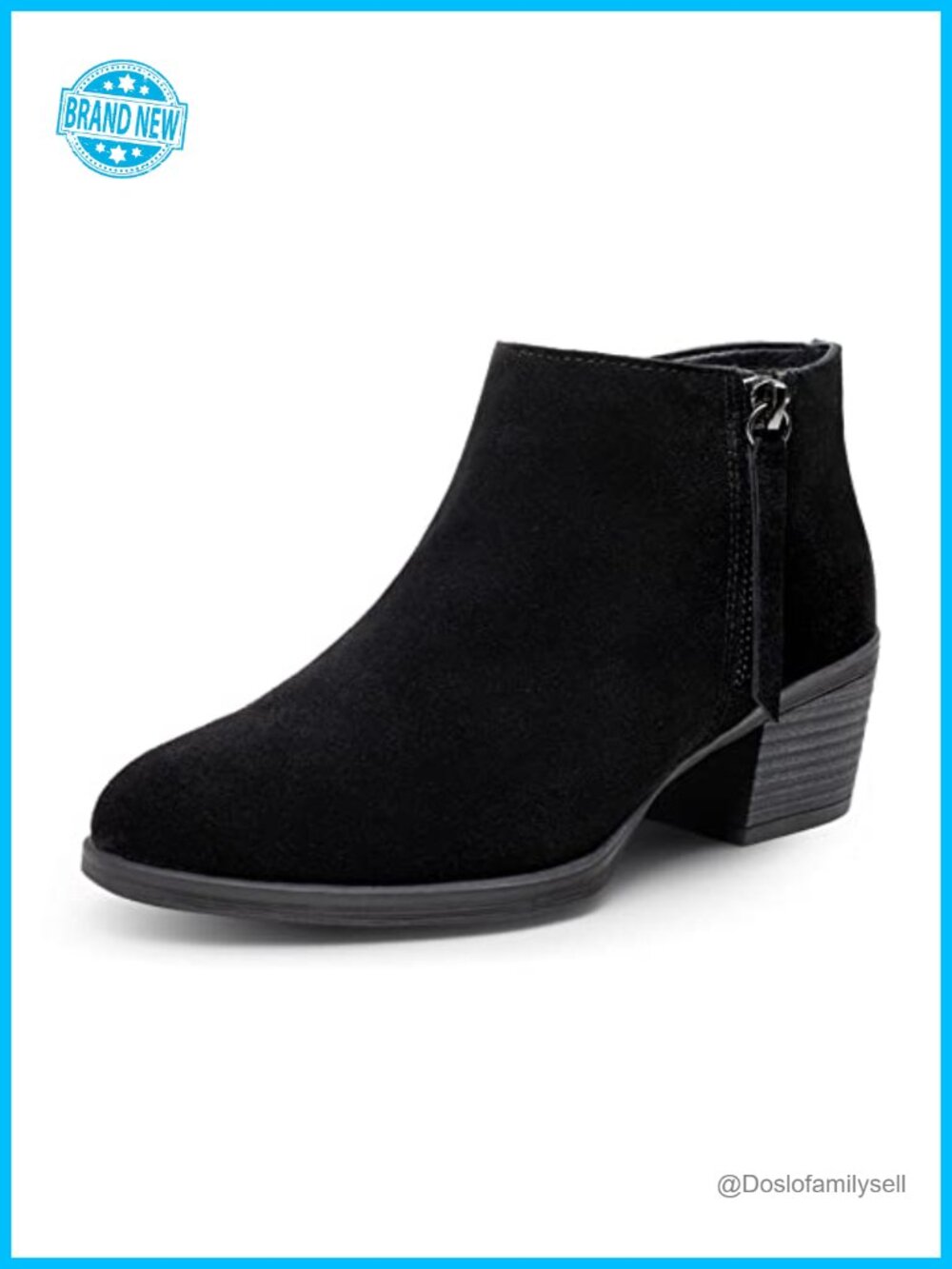 Suede Leather Ankle Boots Memory Foam Dual Zip Low Block Heel